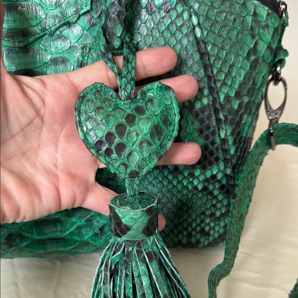Green Genuine Python Pattern Handbag - image 3
